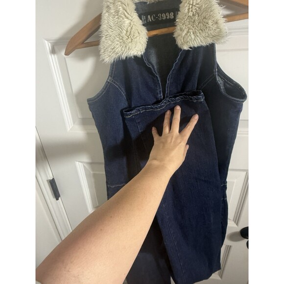 VTG AC-3998 Denim Jumpsuit Womens L Sherpa Collar Dark Wash Bootcut Y2K Festival - Picture 13 of 14